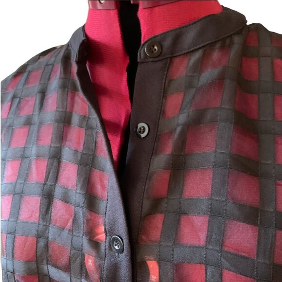 SHEIN Privé - Black Sheer Dolman Sleeve Belted Shirt Stand Collar Blouse - Large - Picture 7 of 9